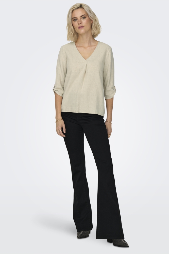 JDYSAY 3/4 LINEN V-NECK TOP WVN DIA 15317390 Oatmeal/MELANGE